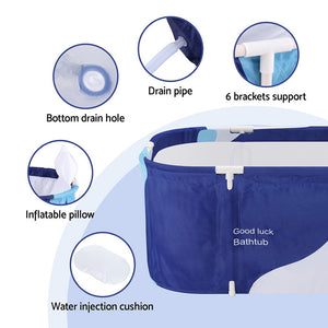 Weisshorn Foldable Bathtub PVC Spa Bucket Inflatable Cushion 114x62cm Navy Blue Margot Vital