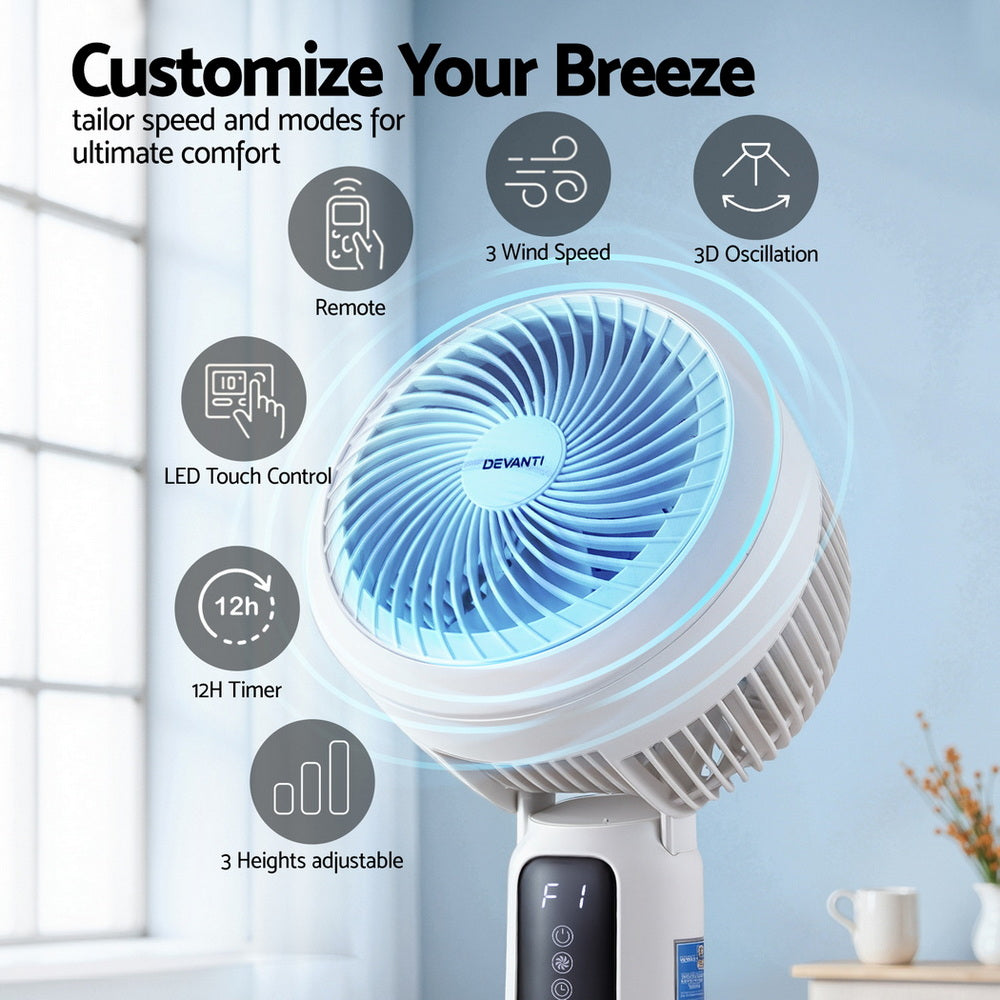 Devanti Pedestal Fan W/ Remote 3 Speed 12H Timer Height Adjustable Cooling Fan Margot Vital