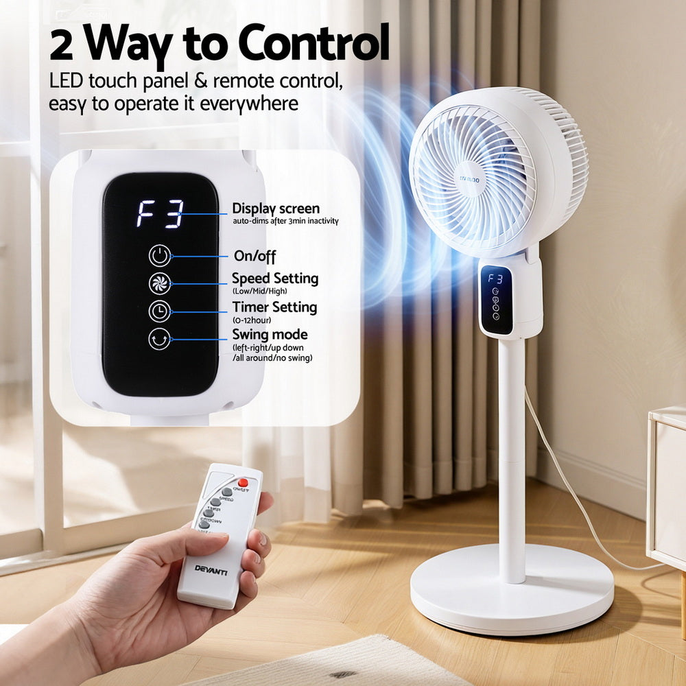 Devanti Pedestal Fan W/ Remote 3 Speed 12H Timer Height Adjustable Cooling Fan Margot Vital