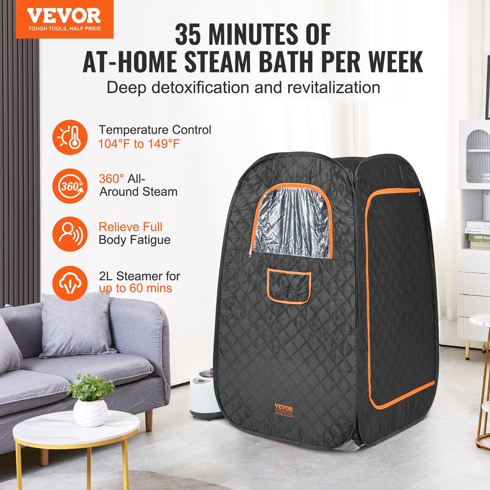 VEVOR 1000W Personal Steam Sauna Tent Loss Weight Detox Therapy Spa Compact, 800 x 800 x 1330 mm Margot Vital
