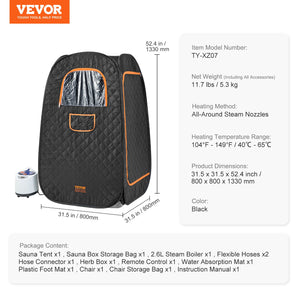 VEVOR 1000W Personal Steam Sauna Tent Loss Weight Detox Therapy Spa Compact, 800 x 800 x 1330 mm Margot Vital