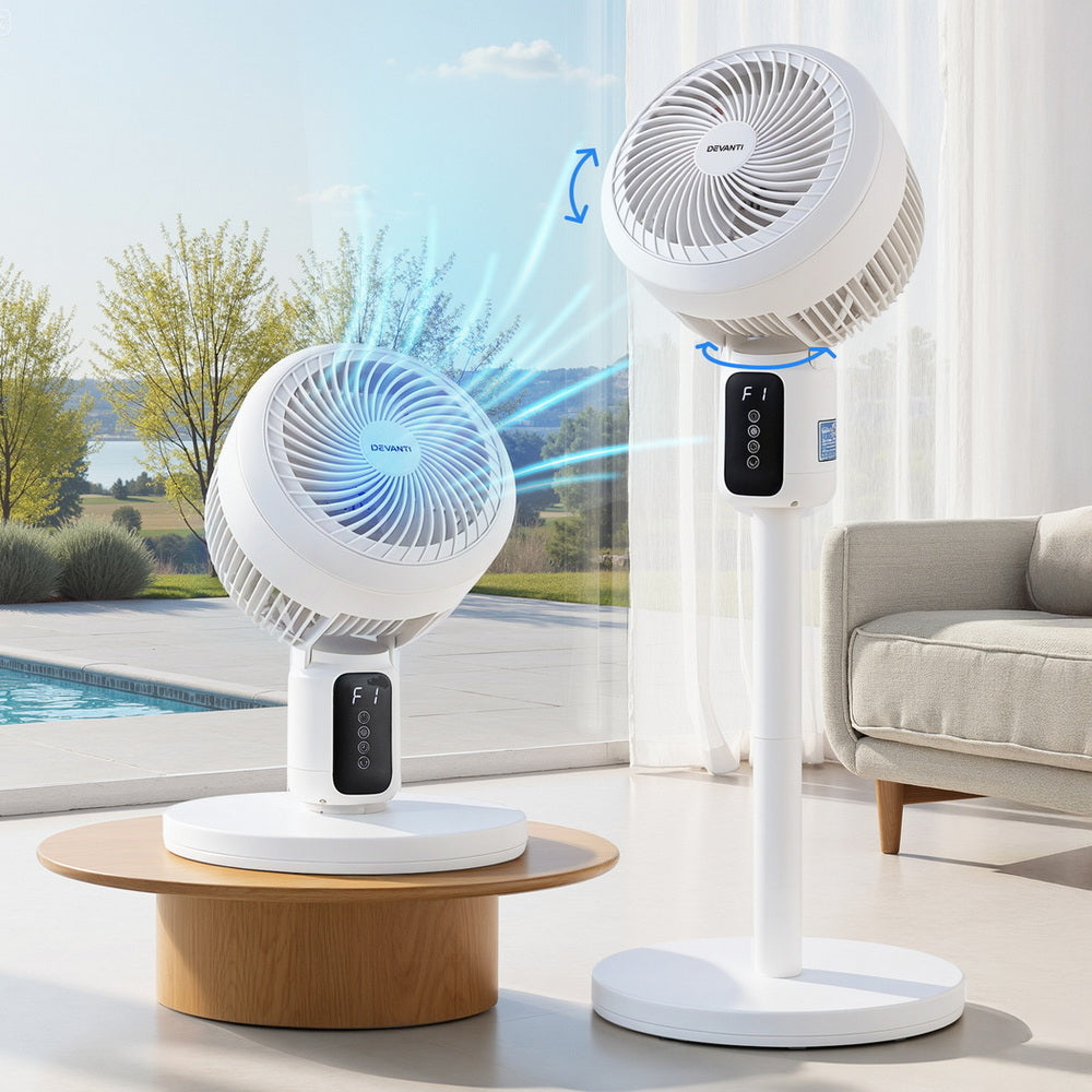 Devanti Pedestal Fan W/ Remote 3 Speed 12H Timer Height Adjustable Cooling Fan Margot Vital