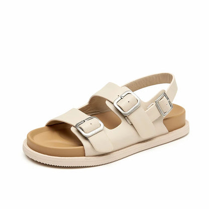 BeauToday Casual Sandals Women Genuine Leather Metal Ankle Buckle Strap Summer Beach Ladies Low Heel Sport Shoes Handmade 38128