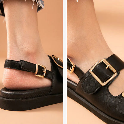 BeauToday Casual Sandals Women Genuine Leather Metal Ankle Buckle Strap Summer Beach Ladies Low Heel Sport Shoes Handmade 38128