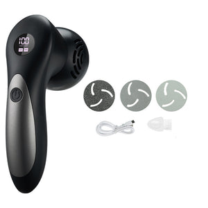 Black Electric Foot Callus Remover with Vacuum - Rechargeable Pedicure Tool with 3 Quartz Grinding Heads & LED Display Margot Vital