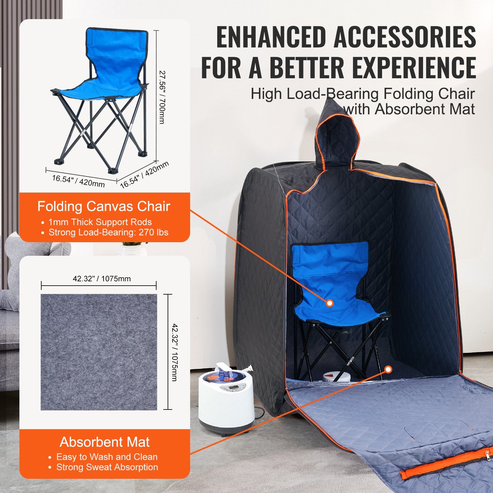 VEVOR Portable Steam Sauna Tent 1000W Personal Spa Loss Weight Detox Therapy, 800x800x1000 mm Margot Vital