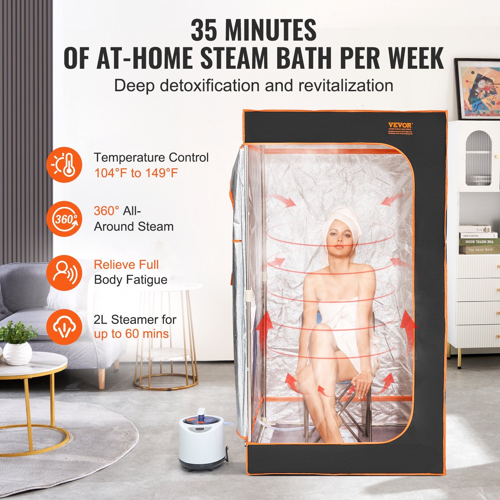 VEVOR Portable Steam Sauna Tent Full Size 1000W Personal Sauna Blanket W/ Chair, 880 x 880 x 1600 mm Margot Vital